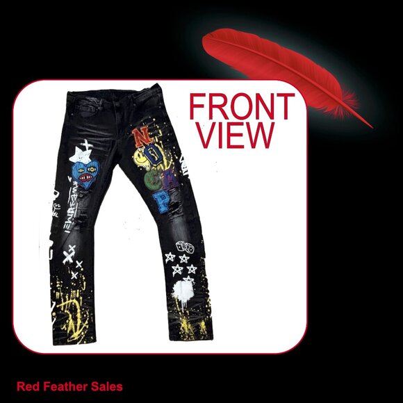 rue 21 Supreme Flex Skinny Arc Jeans - Graffiti Paint - Picture 1 of 3